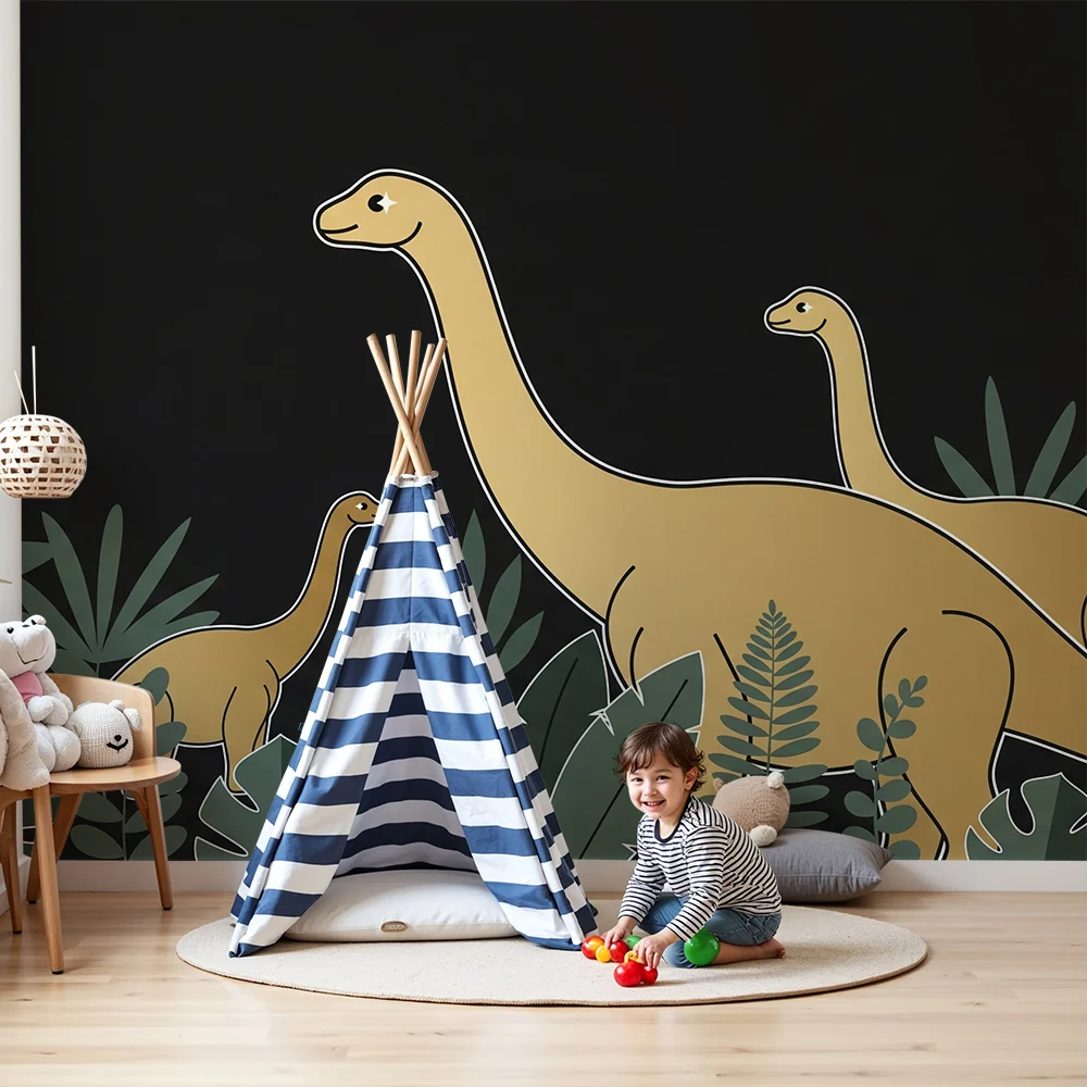 Gyermekszoba tapéta | Fenséges dinoszauruszok trópusi növényzet között