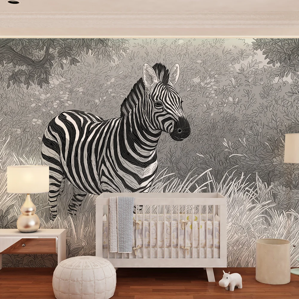 Gyermekszoba tapéta | Fenséges zebra fekete-fehér természetes környezetben