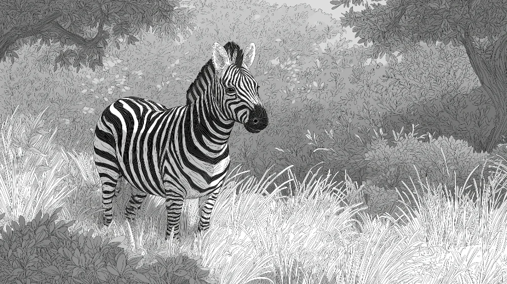 Gyermekszoba tapéta | Fenséges zebra fekete-fehér természetes környezetben