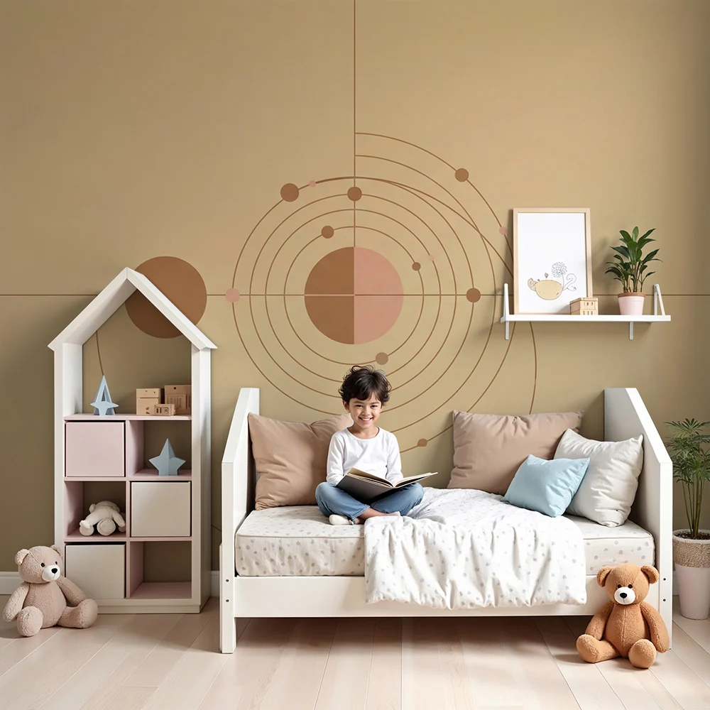 Gyermekszoba tapéta | Geometriai design puha színekkel és pályákkal