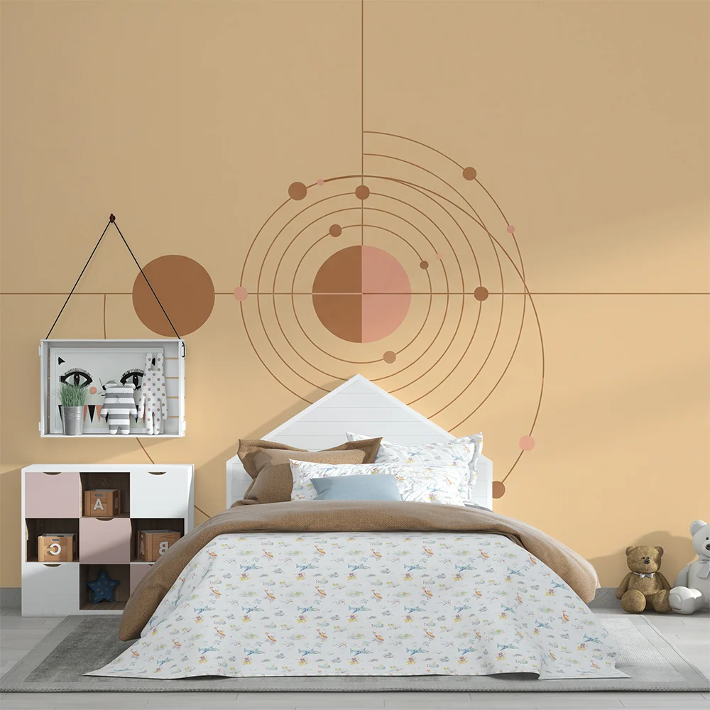 Gyermekszoba tapéta | Geometriai design puha színekkel és pályákkal