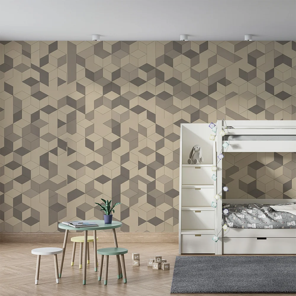 Gyermekszoba tapéta | Geometriai mintával, semleges árnyalatú kockákban
