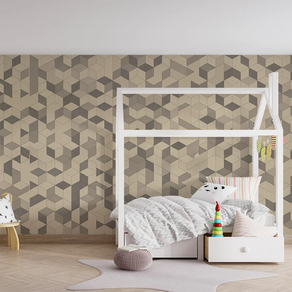 Gyermekszoba tapéta | Geometriai mintával, semleges árnyalatú kockákban