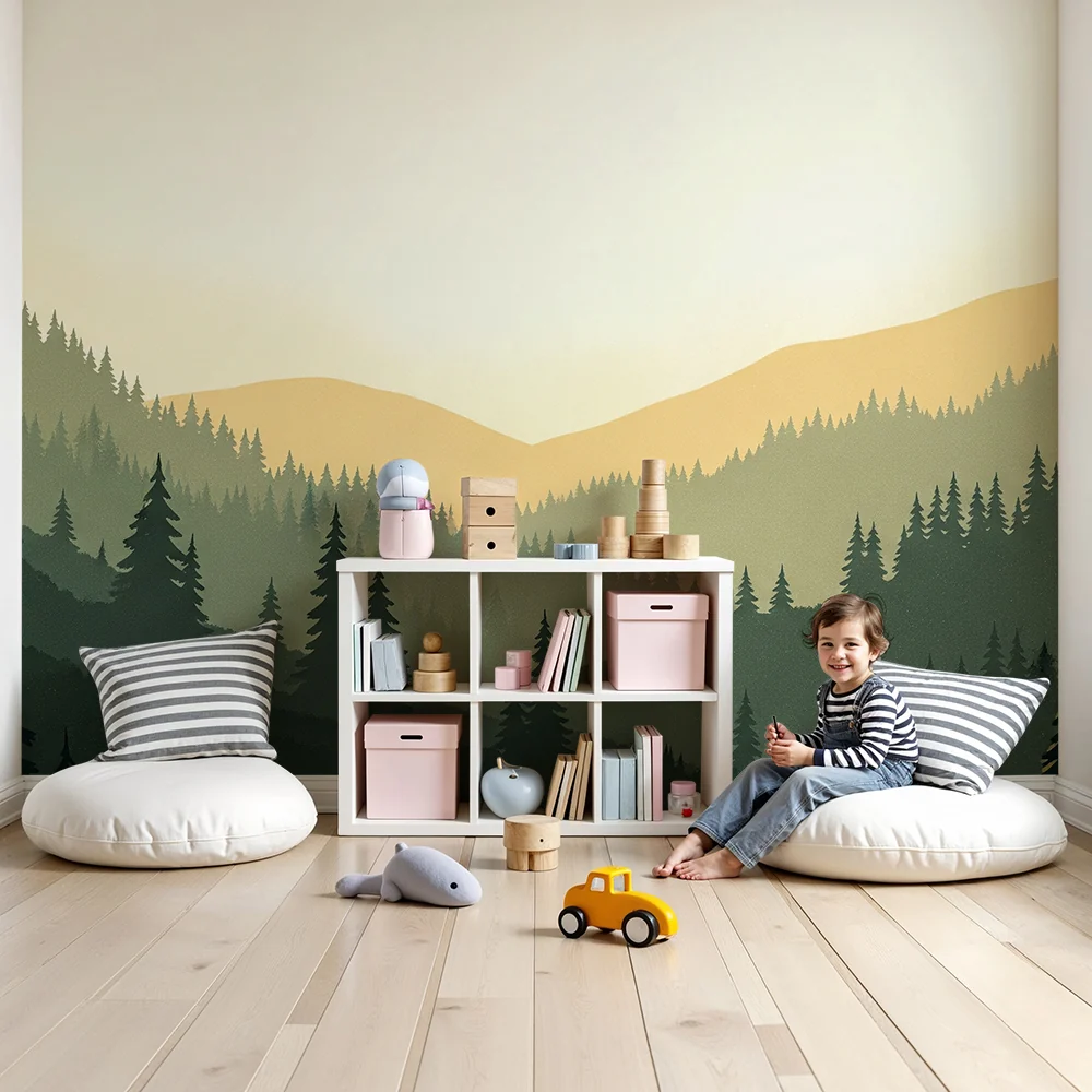 Gyermekszoba tapéta | Hegyvidék zöldellő erdőkkel