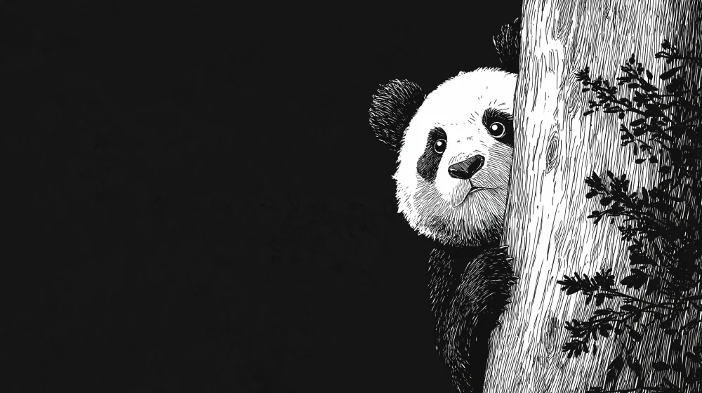 Gyermekszoba tapéta | Játékos panda rejtőzik egy fa mögött
