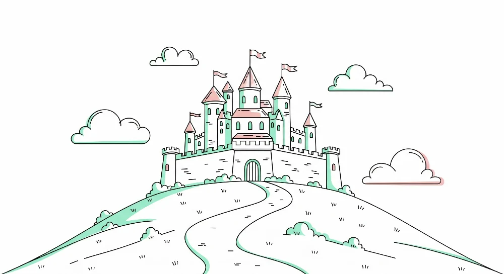 Gyermekszoba tapéta | Mesés vár dombon felhőkkel
