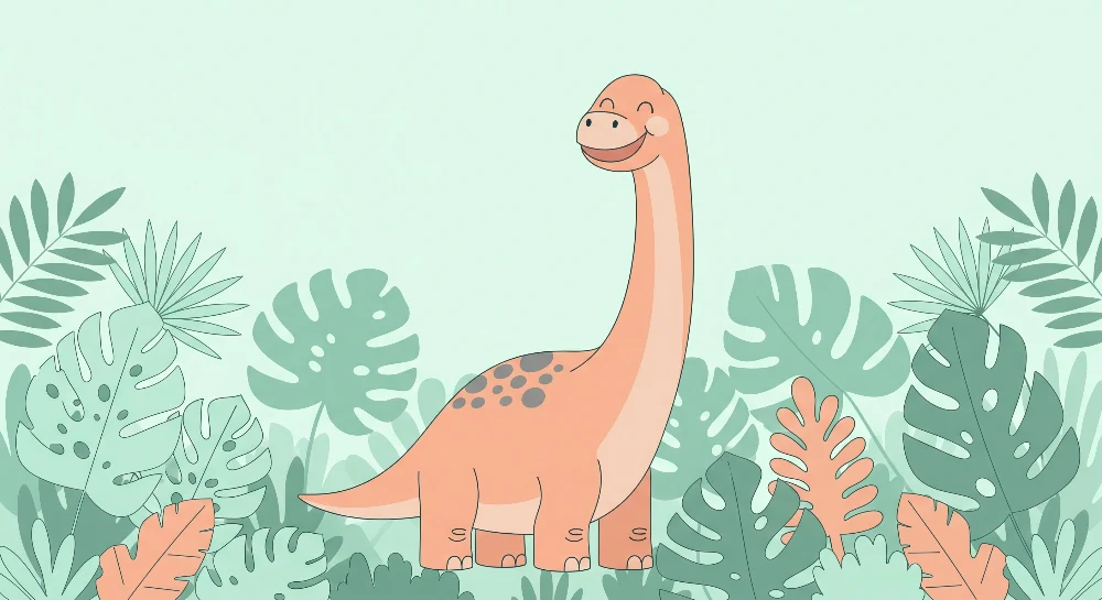 Gyermekszoba tapéta | Mosolygó dinoszaurusz trópusi levelek között