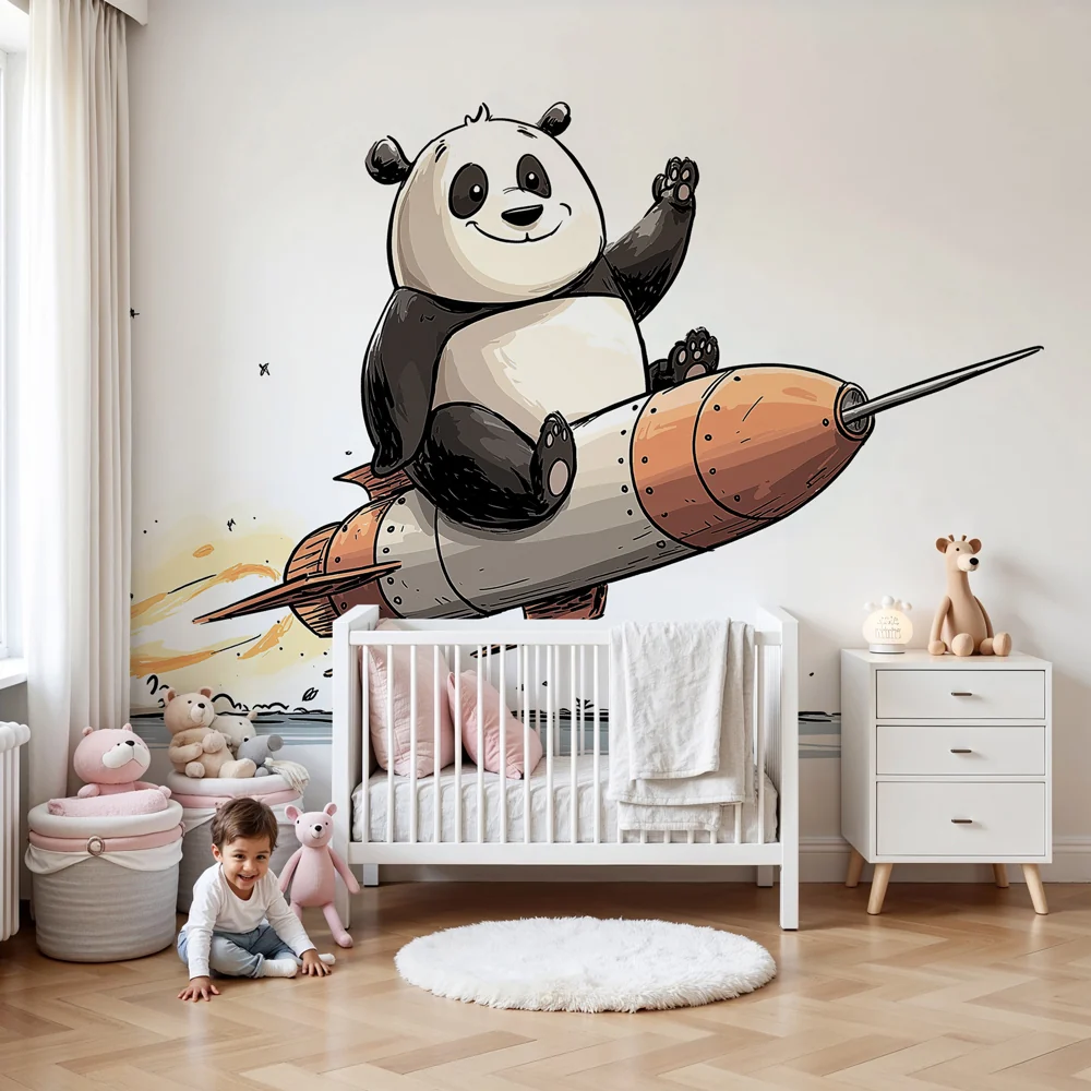 Gyermekszoba tapéta | Panda űrhajósok és rakéta