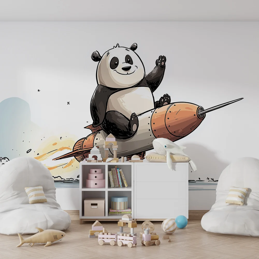 Gyermekszoba tapéta | Panda űrhajósok és rakéta