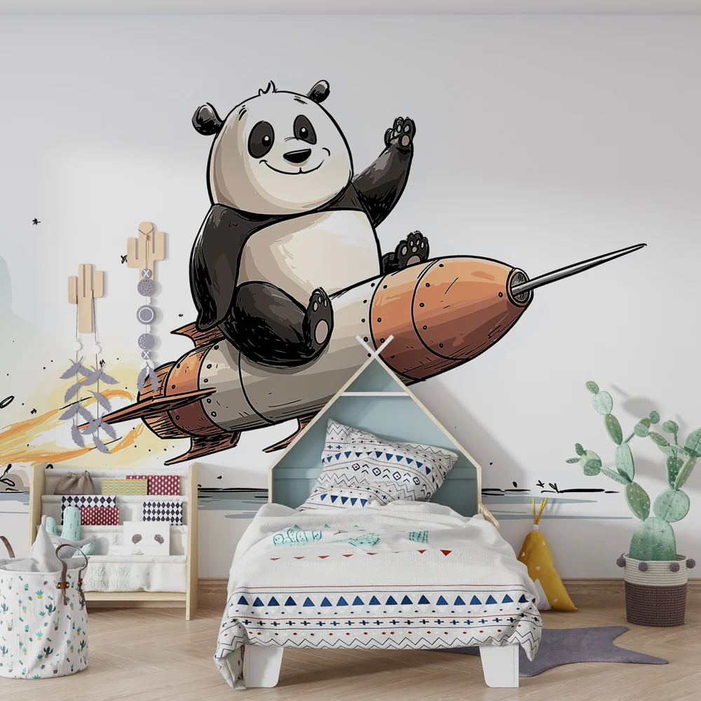 Gyermekszoba tapéta | Panda űrhajósok és rakéta