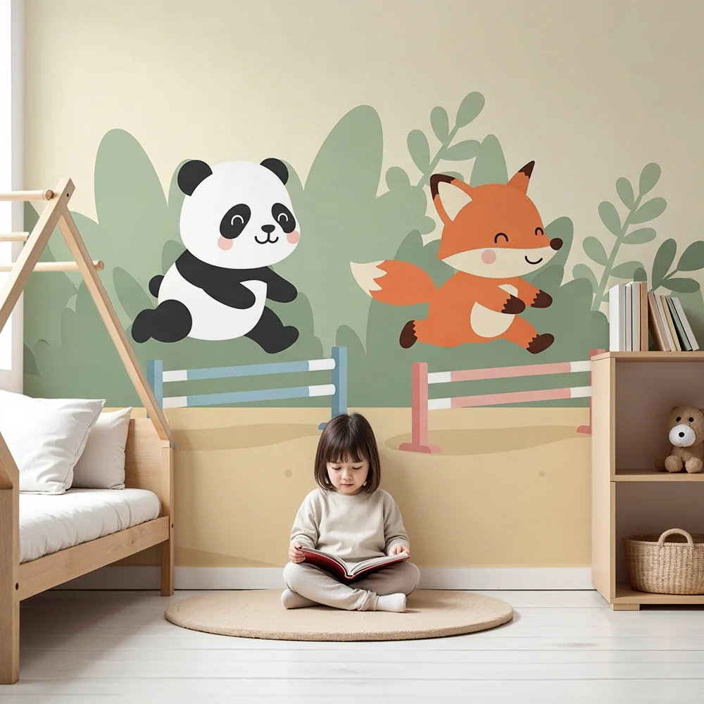 Gyermekszoba tapéta | Panda és róka kalandban