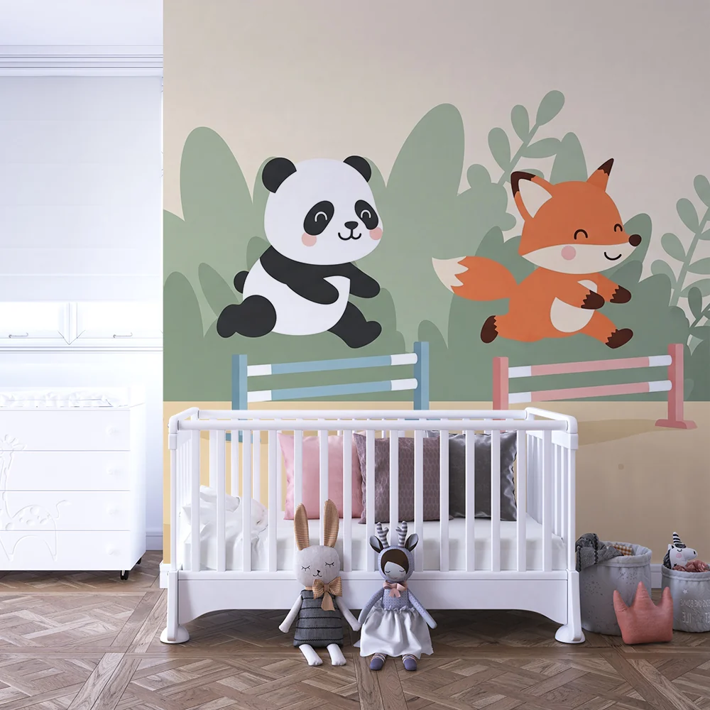 Gyermekszoba tapéta | Panda és róka kalandban