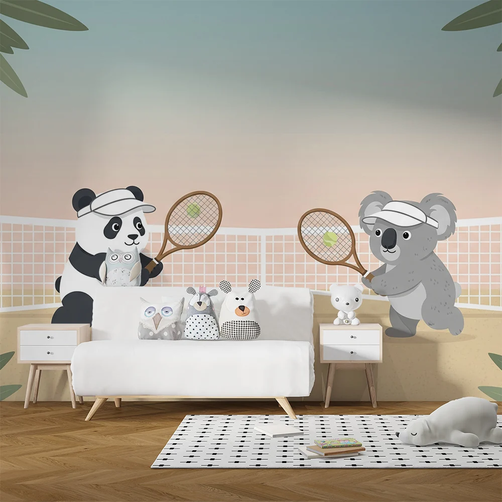 Gyermekszoba tapéta | Pandák és koalák teniszeznek