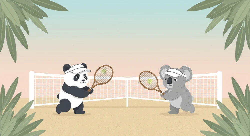 Gyermekszoba tapéta | Pandák és koalák teniszeznek