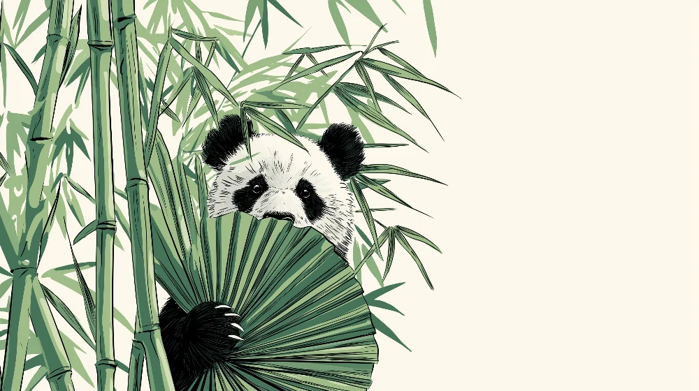 Gyermekszoba tapéta | Rágcsáló panda rejtőzik bambuszok mögött