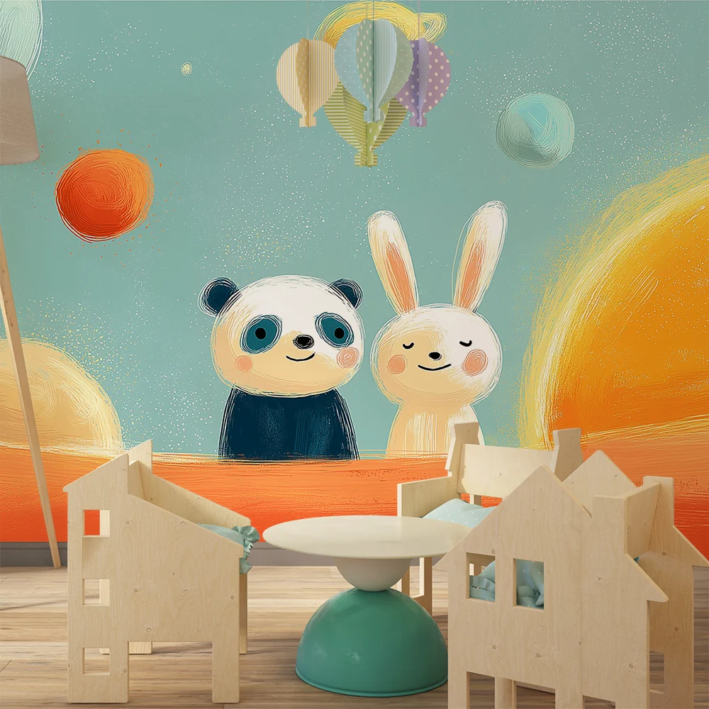 Gyermekszoba tapéta | Űrkutató panda és nyuszi