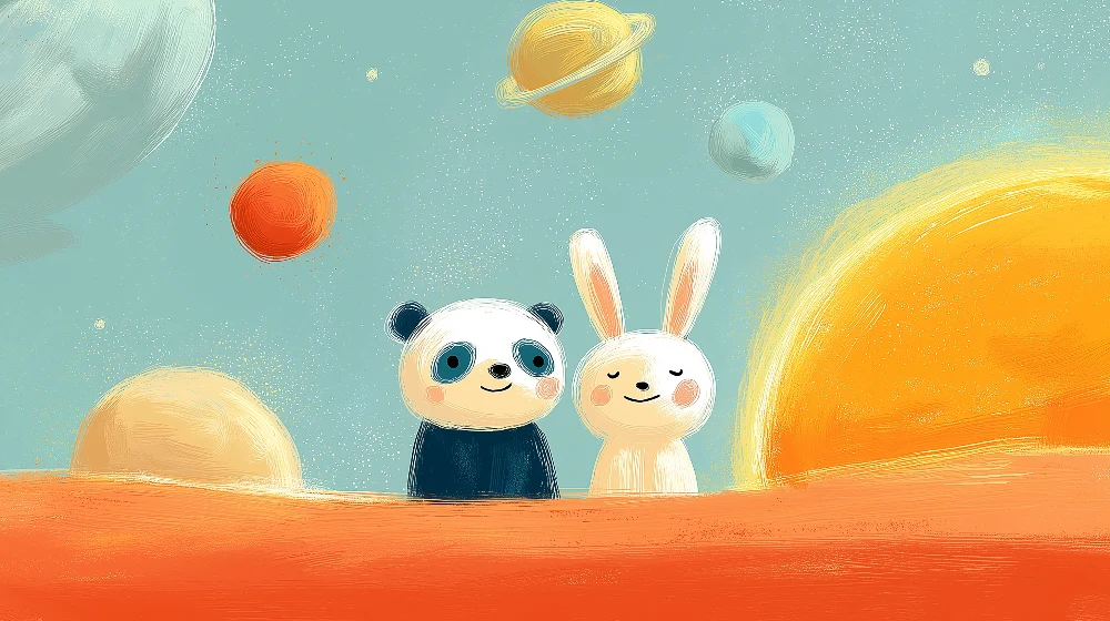 Gyermekszoba tapéta | Űrkutató panda és nyuszi