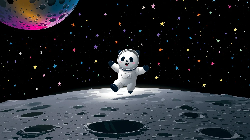 Gyermekszoba tapéta | Űrállomásban űrhajós panda színes csillagok között