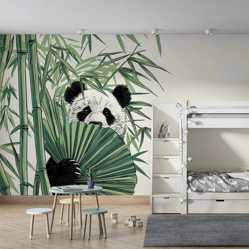 Gyermekszoba tapéta | Részeg panda rejtőzik bambuszok között