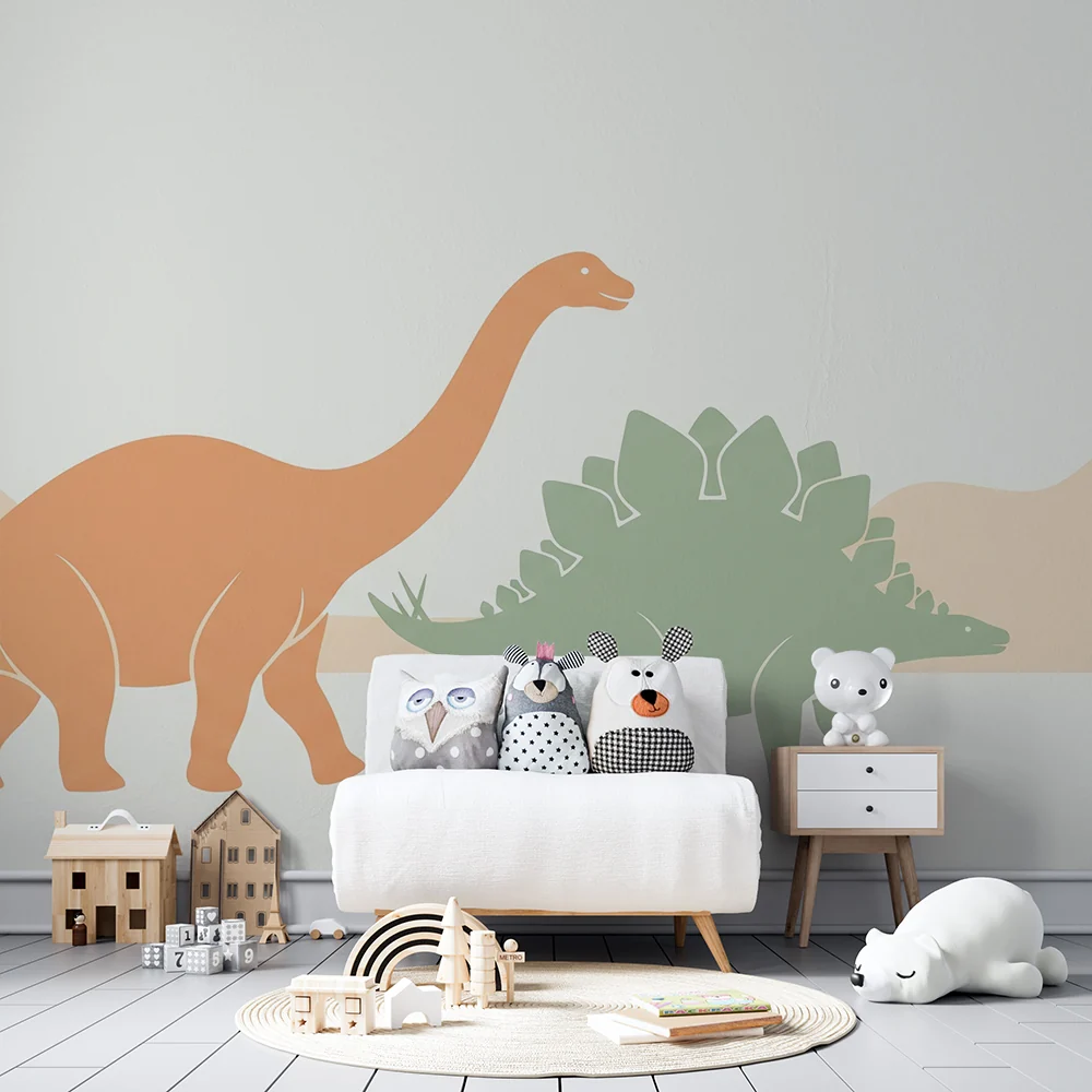 Gyermekszoba tapéta | Színes dinoszaurusz és lágy táj