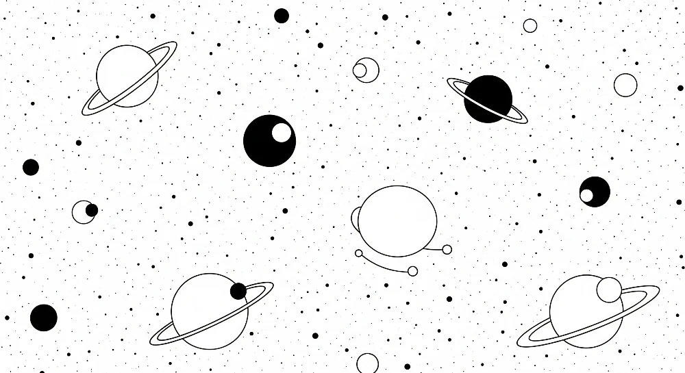 Gyermekszoba tapéta | Űr témájú, fekete-fehér bolygókkal