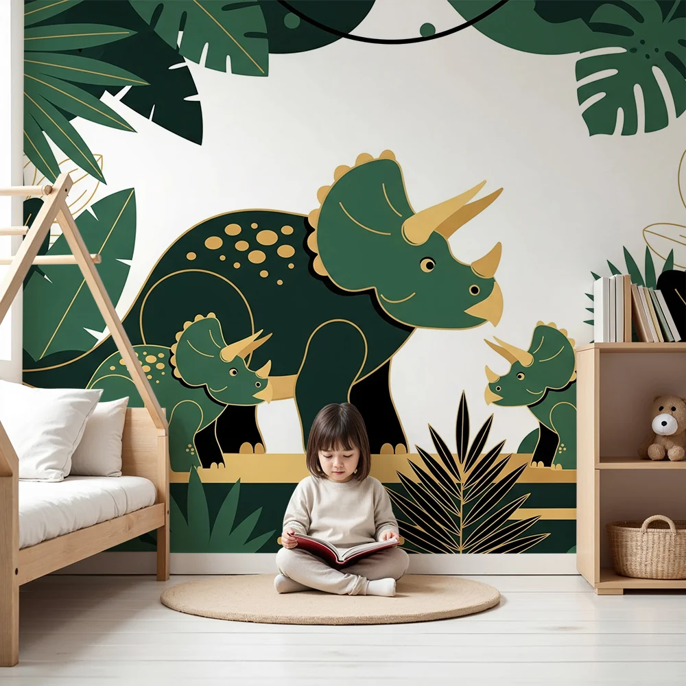 Gyermekszoba tapéta | Triceratops dinoszaurusz egy buja dzsungelben