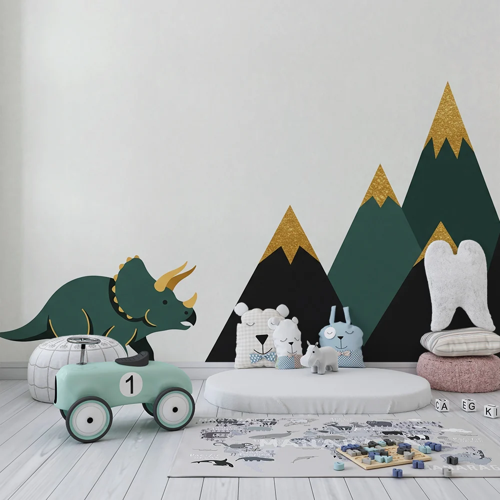 Gyermekszoba tapéta | Triceratops és stilizált hegyek