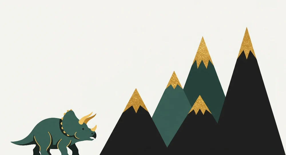 Gyermekszoba tapéta | Triceratops és stilizált hegyek