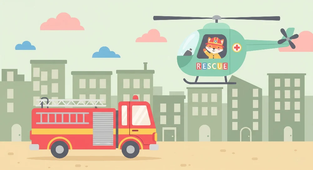 Gyermekszoba tapéta | Tűzoltók és helikopterek kalandja
