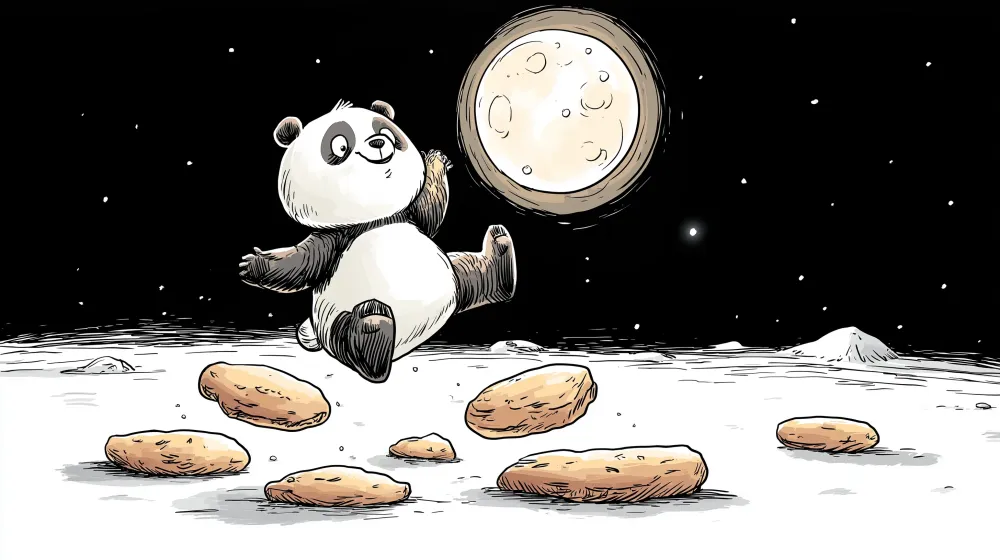 Gyermekszoba tapéta | Vidám panda az űrben holdas kekszekkel