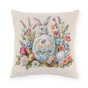 Húsvéti fehér nyuszis Párnahuzat 45x45 cm Jacquard pamut Storie Fiorite