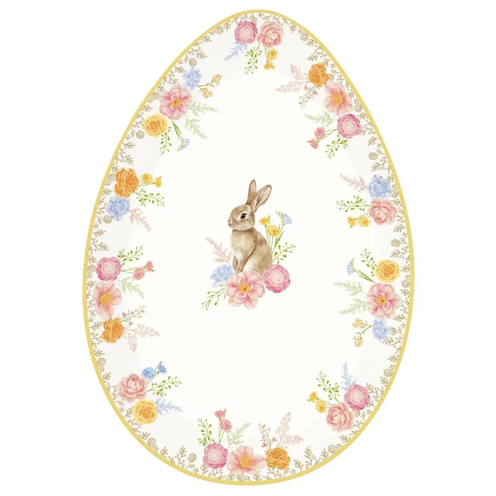 Húsvéti nyuszis porcelán kínáló tálca 30x21 cm tojás formájú díszdobozban