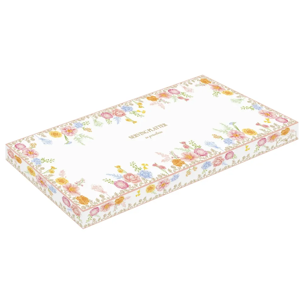 Húsvéti nyuszis porcelán kínálótálca 37x15 cm díszdobozban