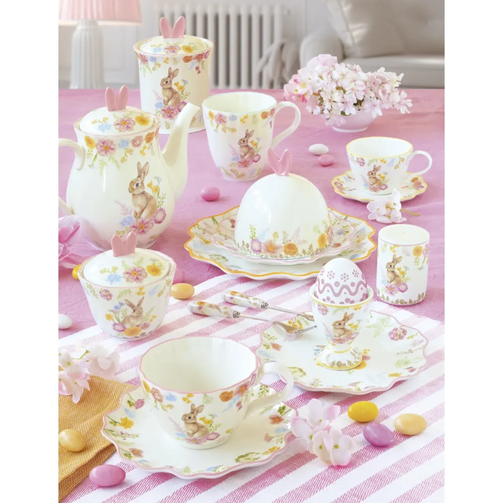 Húsvéti nyuszis porcelán kínálótálca 37x15 cm díszdobozban