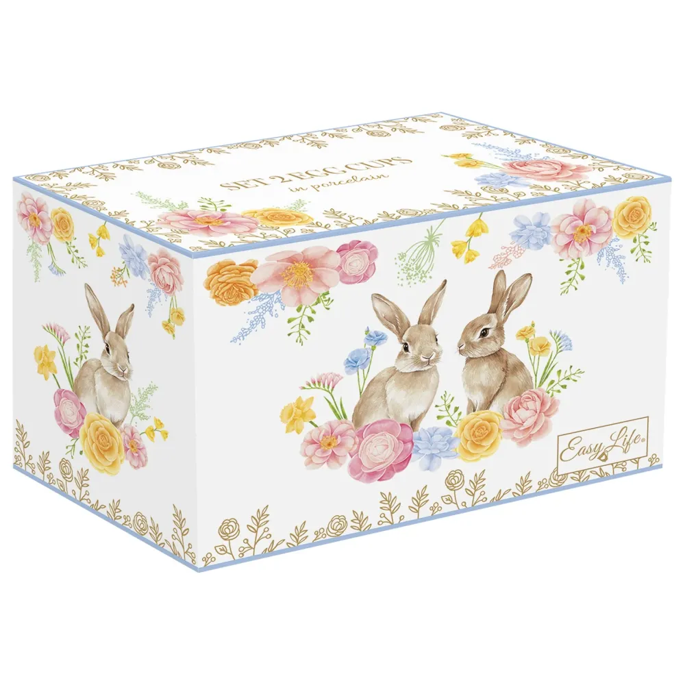 Húsvéti nyuszis porcelán tojástartó 6,5 cm 2 db-os díszdobozban
