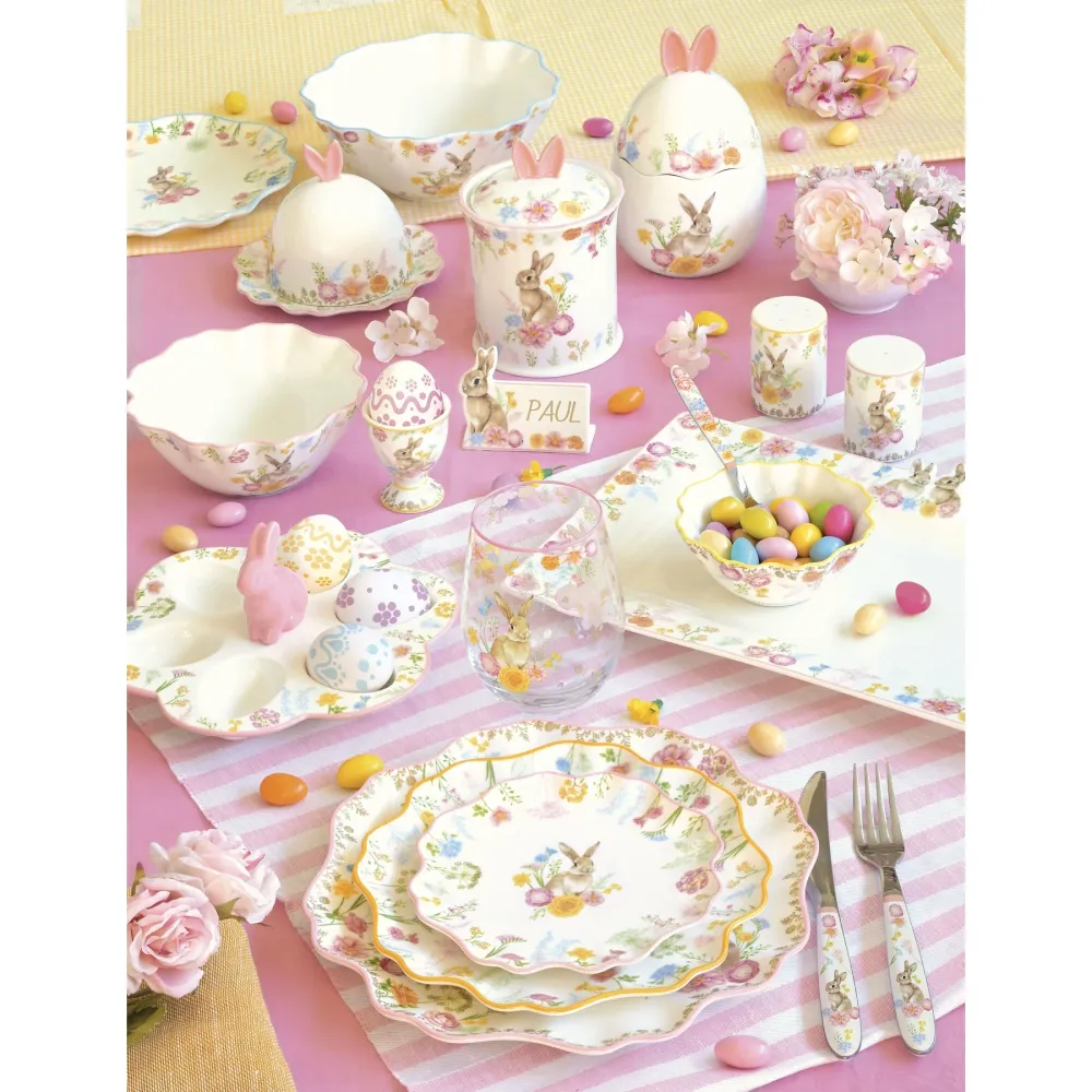 Húsvéti nyuszis porcelán tojástartó 6,5 cm 2 db-os díszdobozban