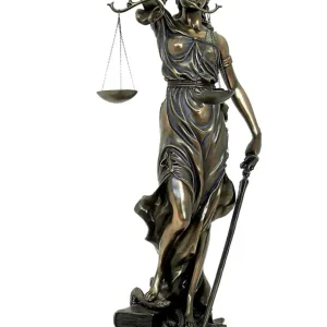 Justitia – Themis Bronz Szobor Aranyozott Fa Talapzaton (Nagy – Hidegen Öntött Bronz Szobor)