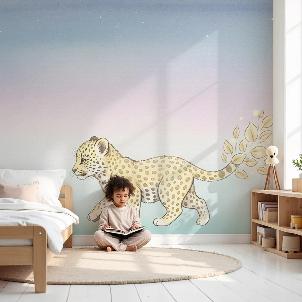 Kids room wallpaper | Fiatal varázslatos leopárd