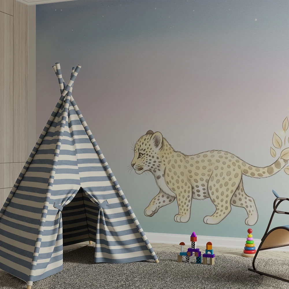 Kids room wallpaper | Fiatal varázslatos leopárd
