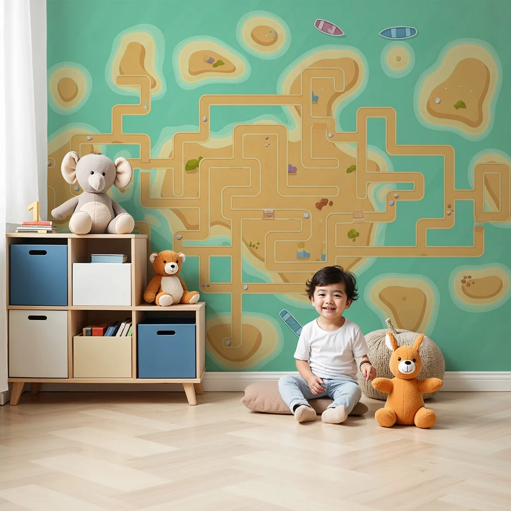 Kids room wallpaper | Playful map islands winding paths