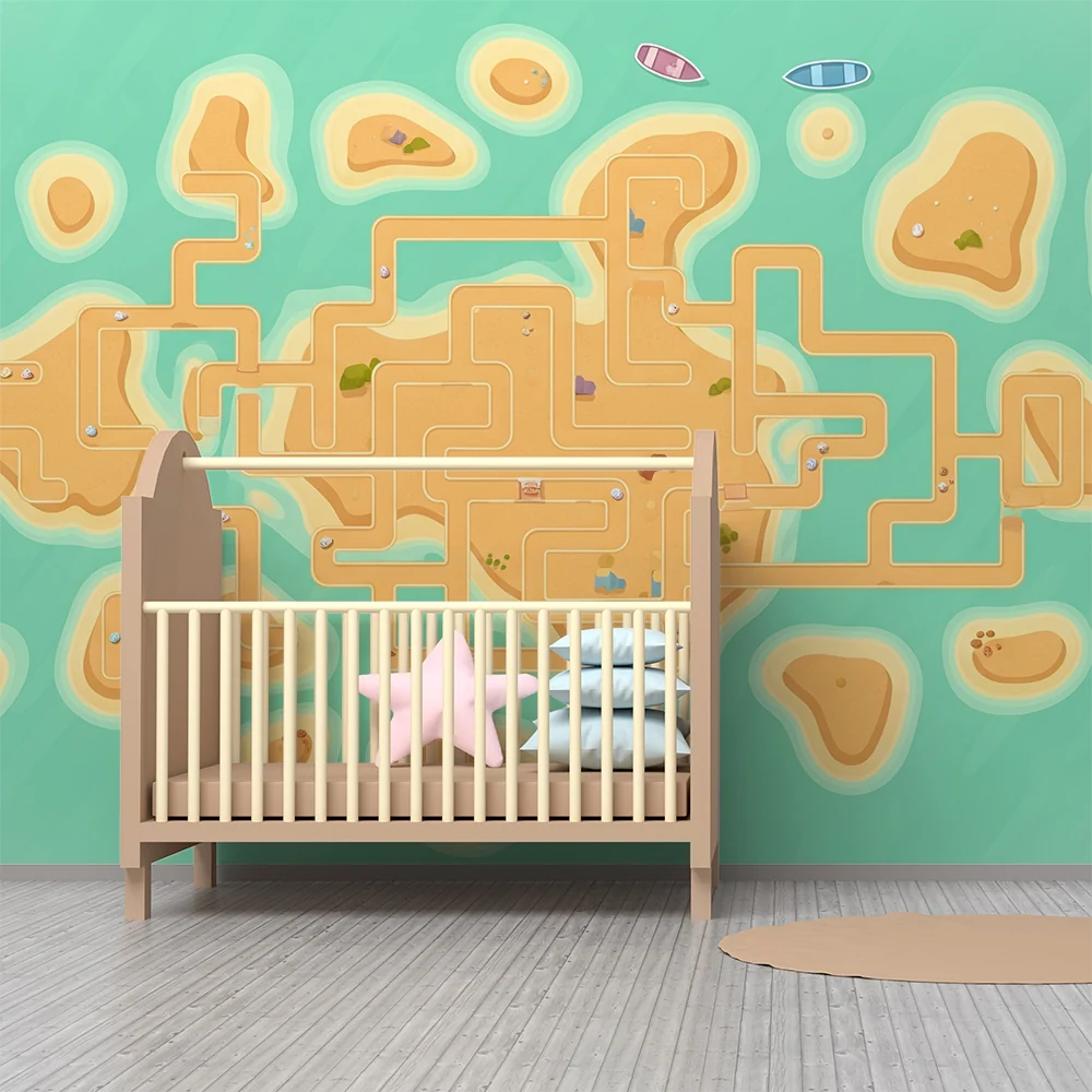 Kids room wallpaper | Playful map islands winding paths