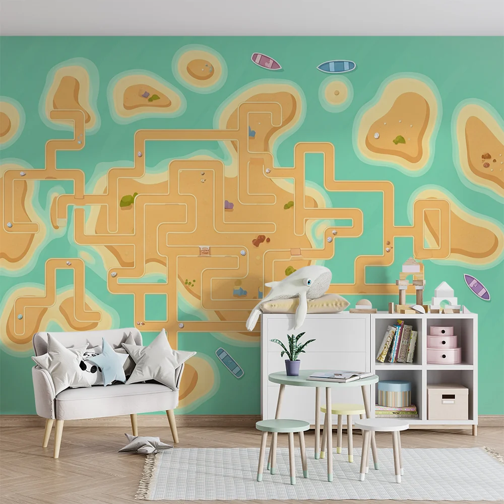 Kids room wallpaper | Playful map islands winding paths