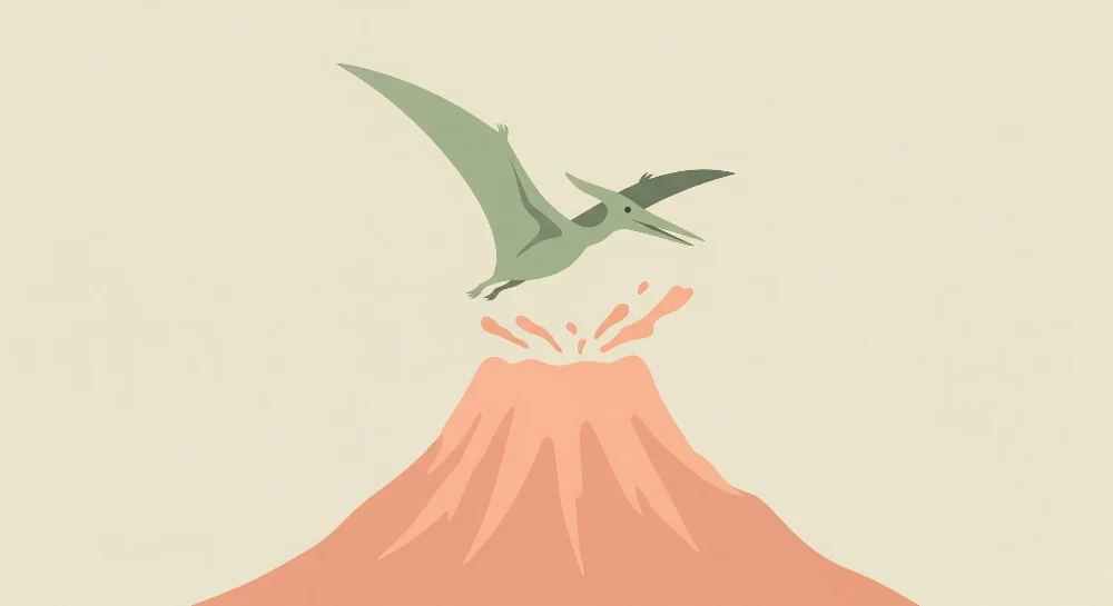 Kids room wallpaper | Repülő pterodaktil kitörő vulkán felett