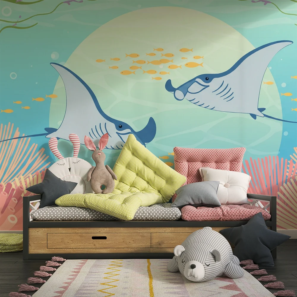 Kids room wallpaper | Színes ráják és korall alatt az óceánban