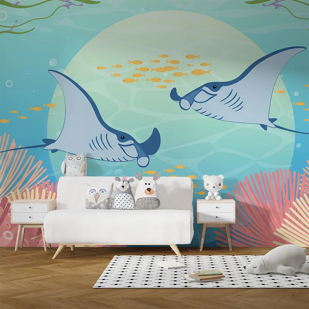 Kids room wallpaper | Színes ráják és korall alatt az óceánban