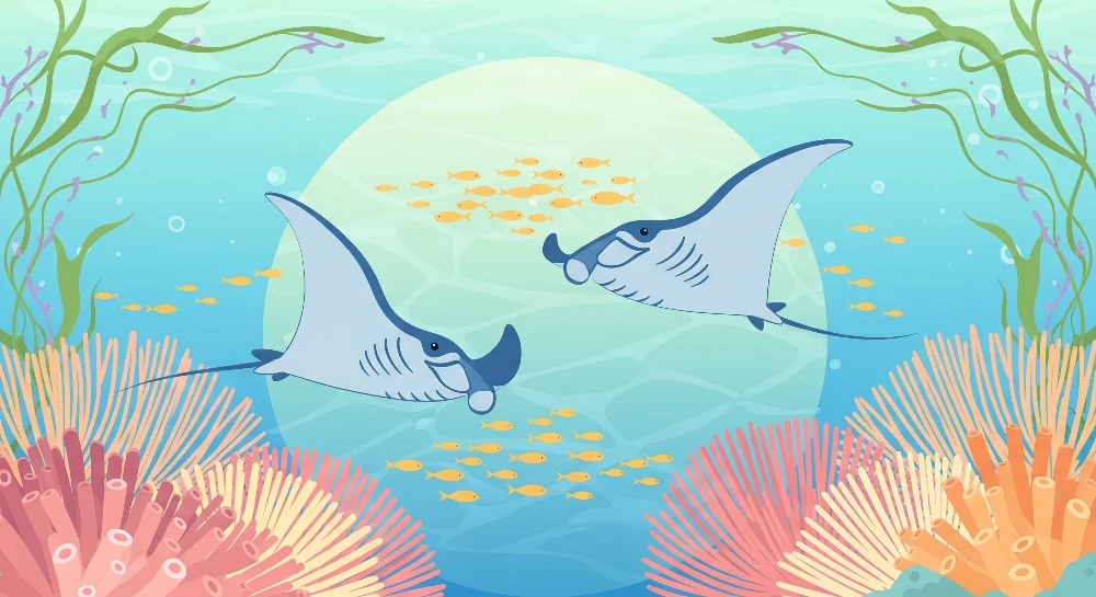 Kids room wallpaper | Színes ráják és korall alatt az óceánban