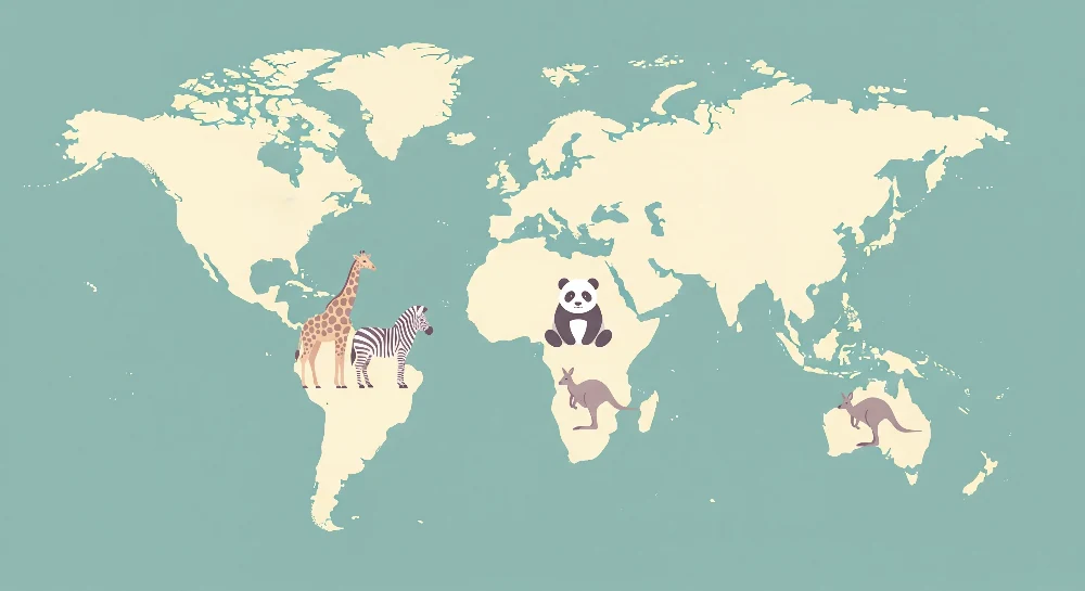 Kids room wallpaper | World map animals from south