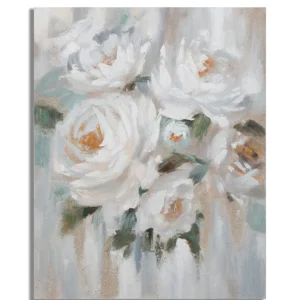 Krém Virágos Falikép – Pasztell Fehér Virág Motívum, Vászonkép 80×100 cm