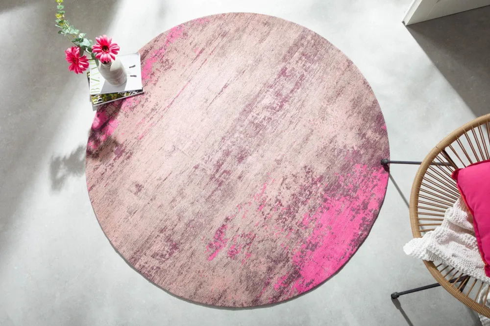 MODERN ART bézs és rózsaszín kerek szövet szőnyeg 150cm