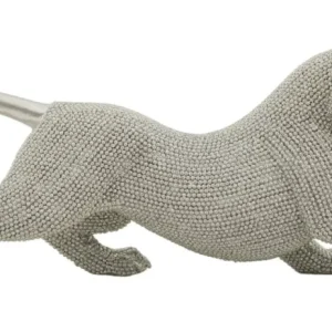 Modern Ezüst gyöngyös párduc szobor 32X9X11 cm
